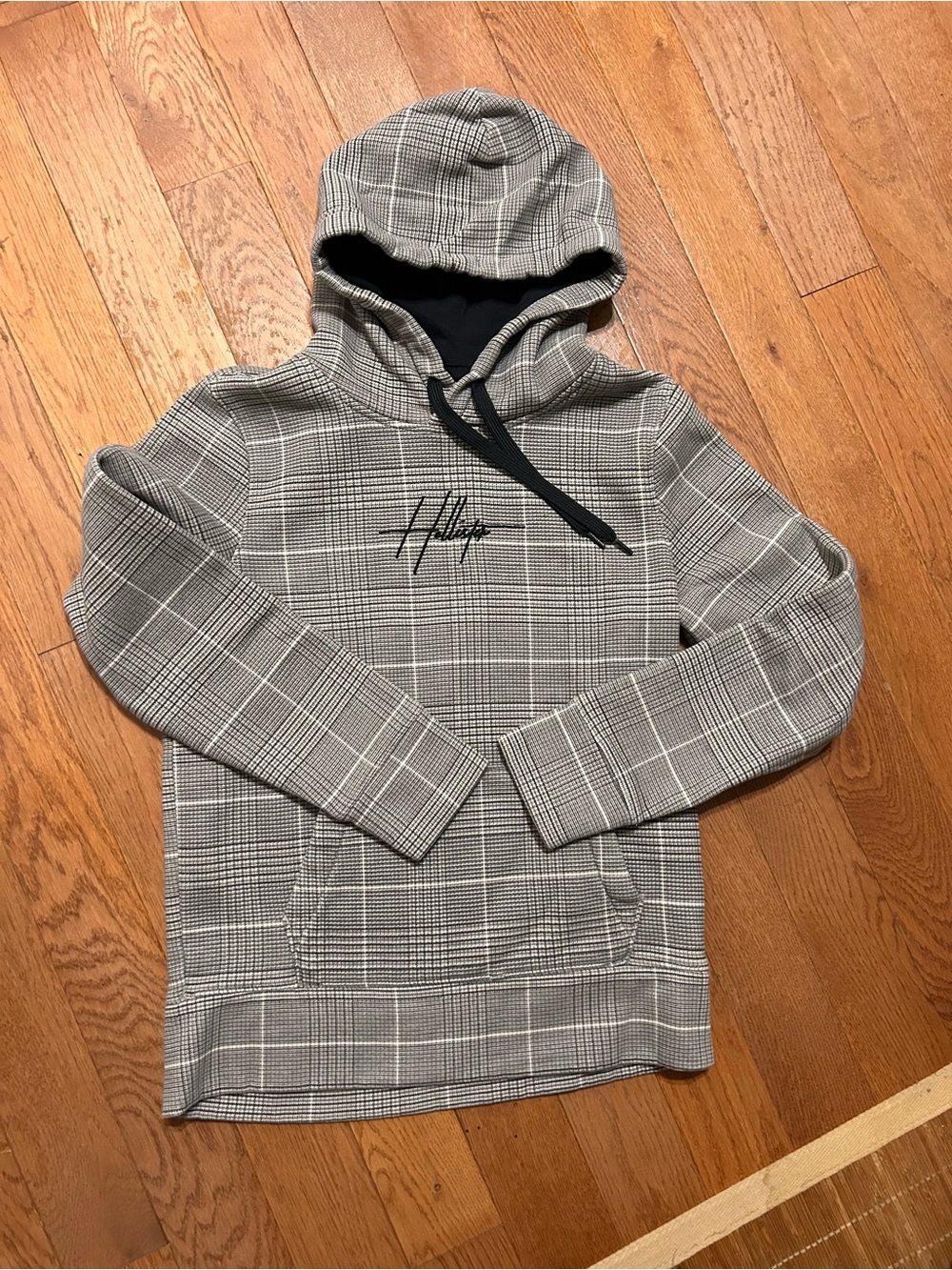 Hollister Men's Gray Plaid Hoodie